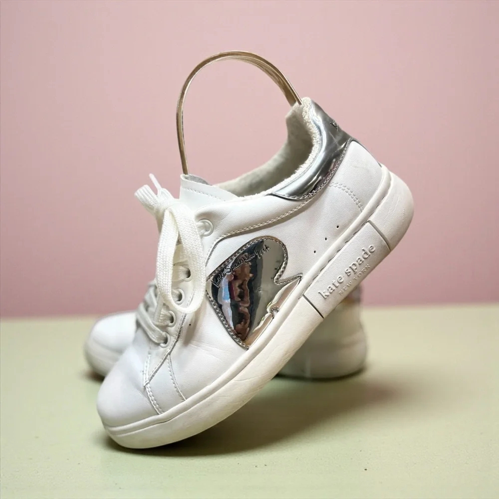 Kate Spade White Sneakers with Metallic Heart - Picture 1 of 10